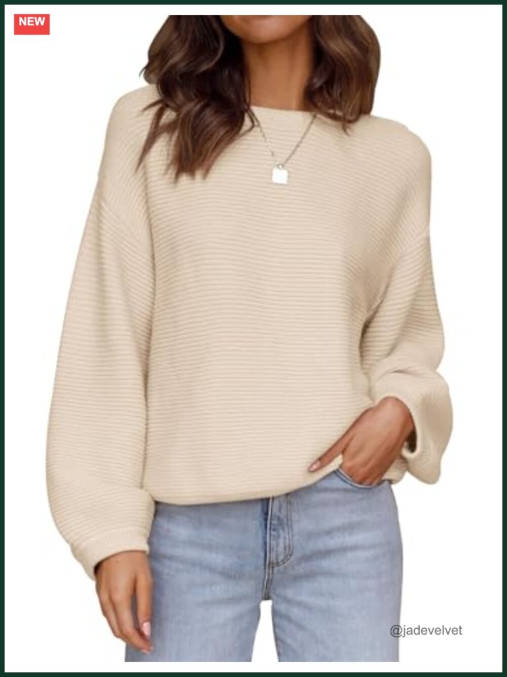 Womens Knit Pullover Sweater Long Sleeve Boat Neck Drop Shoulder Lantern Sleeve